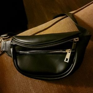 Black Faux Leather Belt Bag